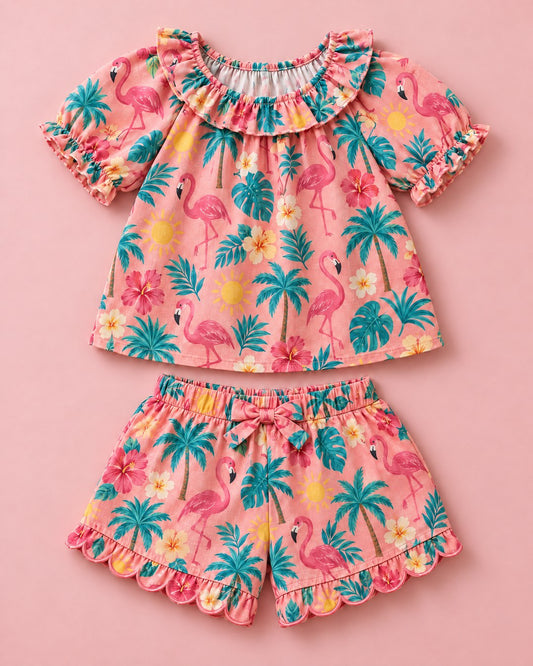 Conjunto Coral de Flamingos e Folhagens - foto 2