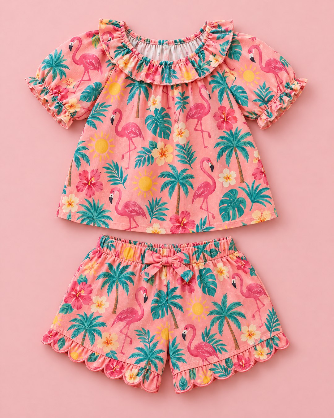 Conjunto Coral de Flamingos e Folhagens - foto 1