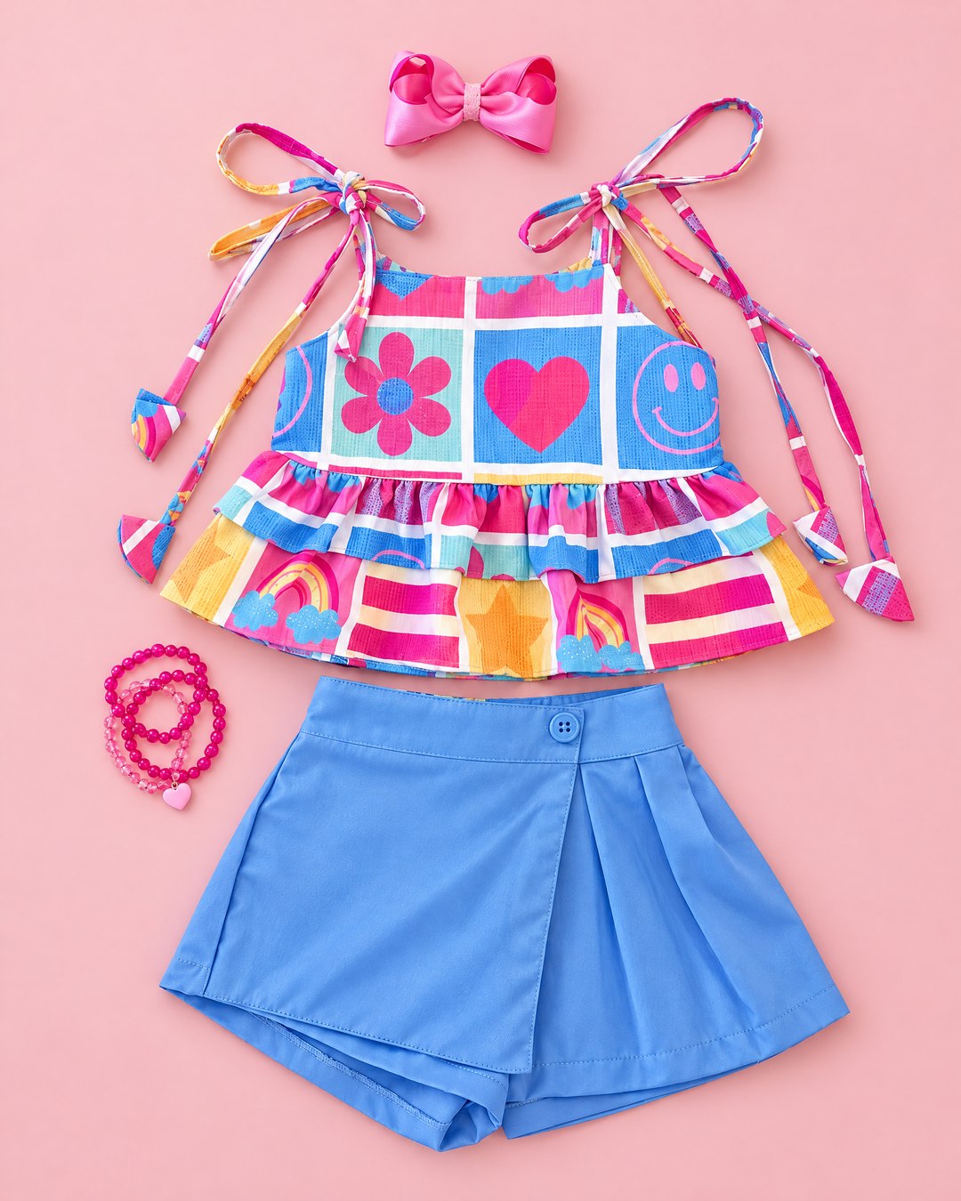 Conjunto estampado com short-saia azul - foto 1
