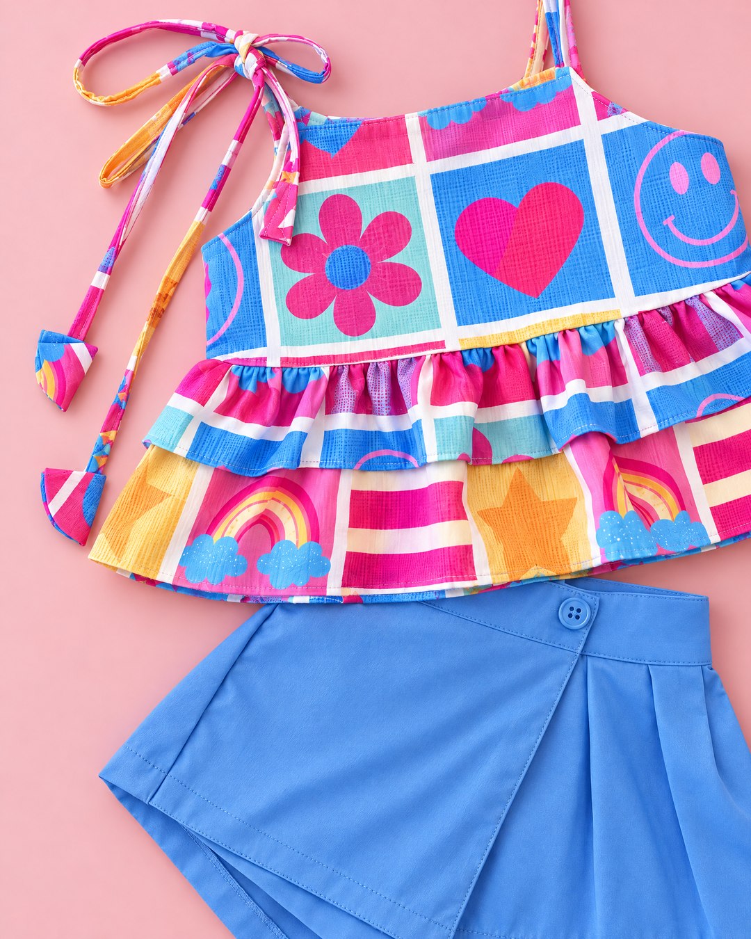 Conjunto estampado com short-saia azul - foto 3