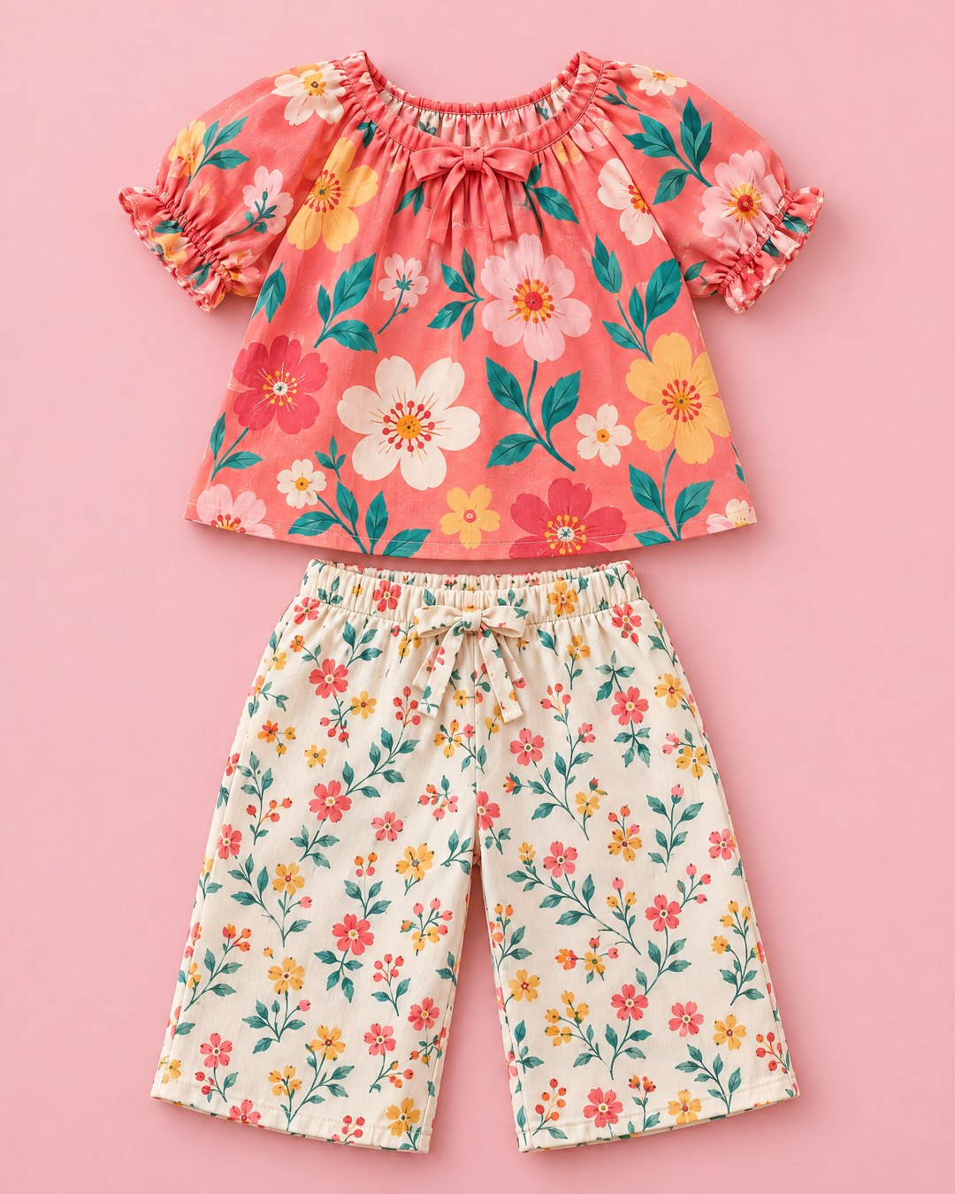 Conjunto Floral Coral e Marfim - foto 1