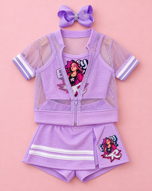 Conjunto lilás com jaqueta de tela - foto 1