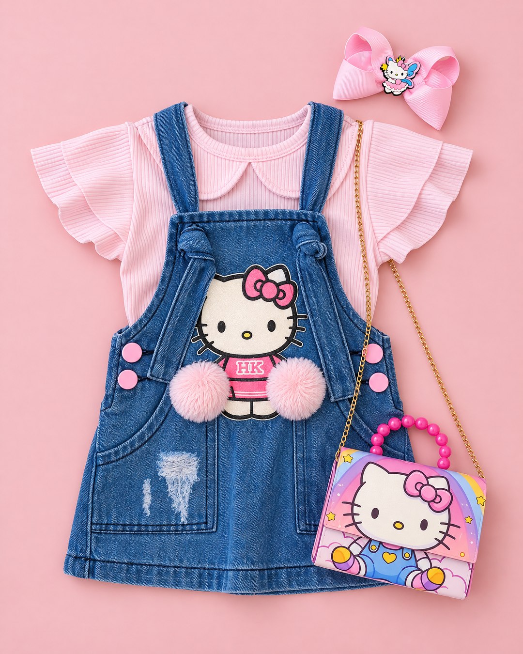 Jardineira Hello Kitty com Blusa Rosa - foto 1