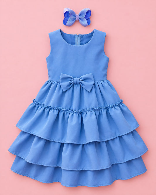 Vestido Azul com Laço e Babados - foto 1