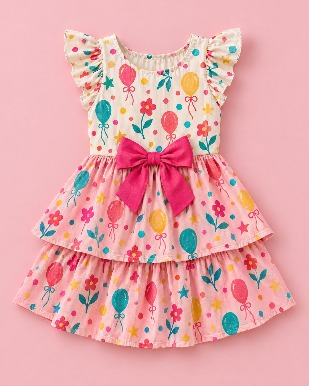 Vestido de babados com estampa de festa - foto 1