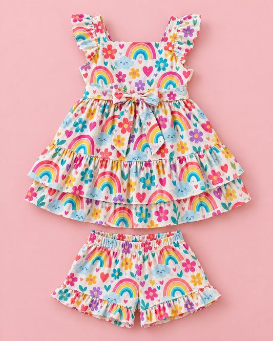 Vestido e short arco-íris floral - foto 1