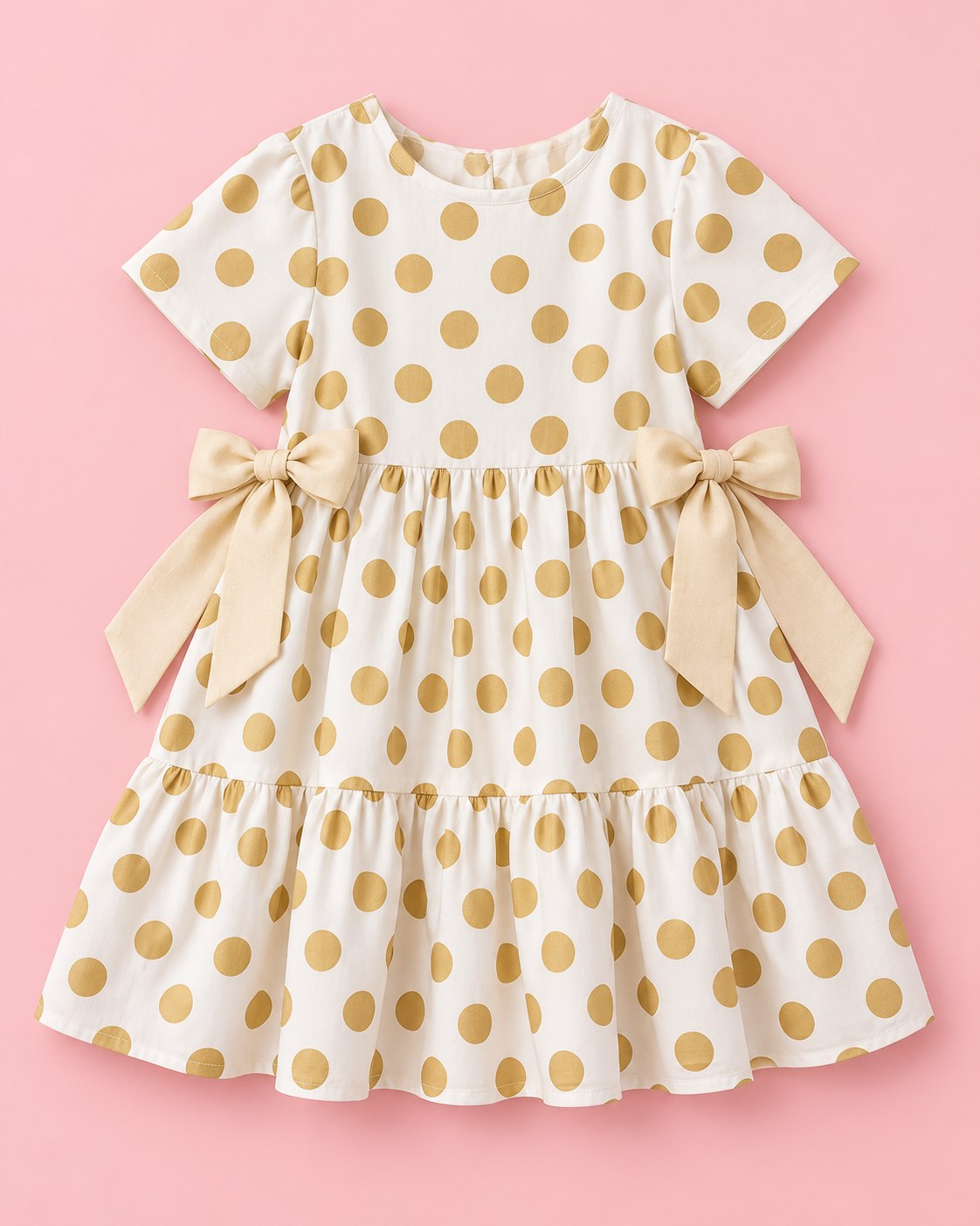 Vestido Poá Dourado com Laços - foto 1