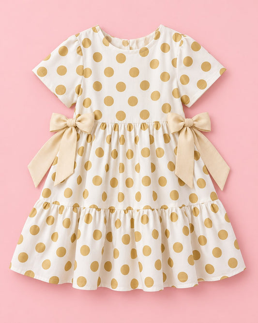 Vestido Poá Dourado com Laços - foto 1